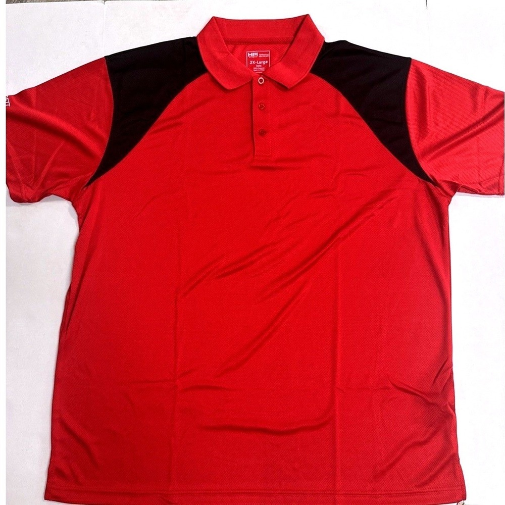 HPI Direct  Mens 2XL Polo Shirt Red Black Short Sleeve HS-650RD-SM